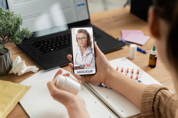 Patient having videocall with doctor