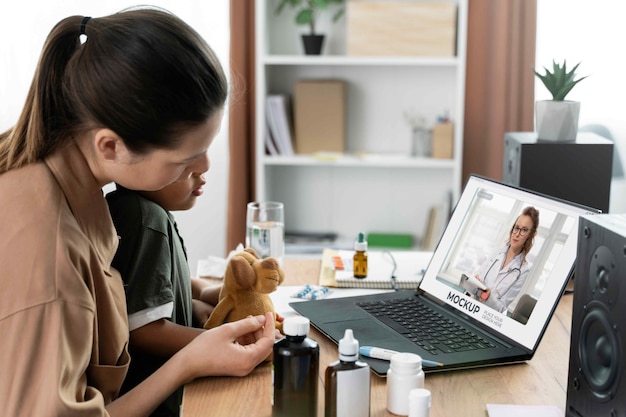 Patient having videocall with doctor