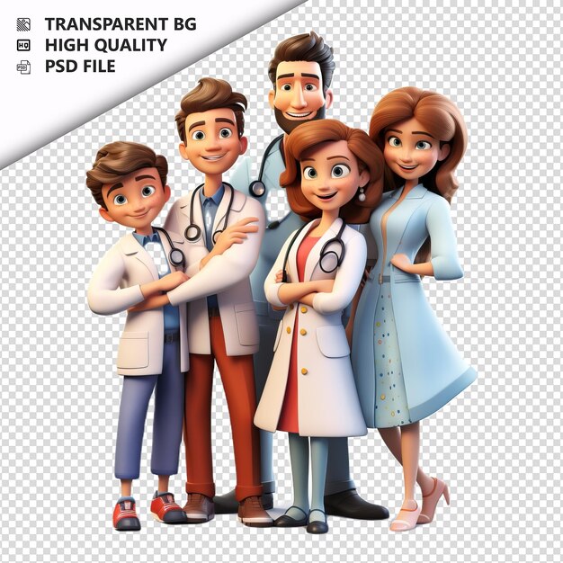 Patient white family 3d cartoon style sullo sfondo bianco è