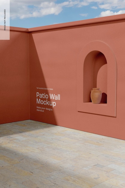 PSD patio wall mockup, side view