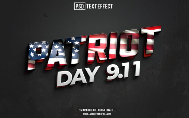 patriot day text effect font editable typography 3d text