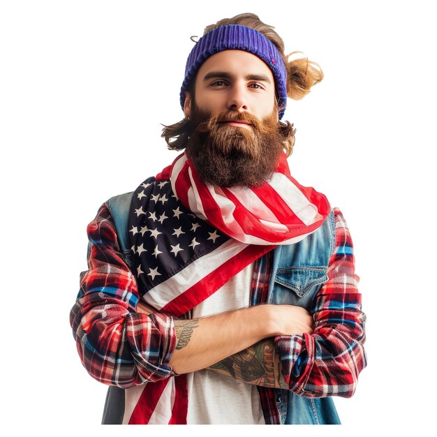 PSD patriot hipster man with usa flag