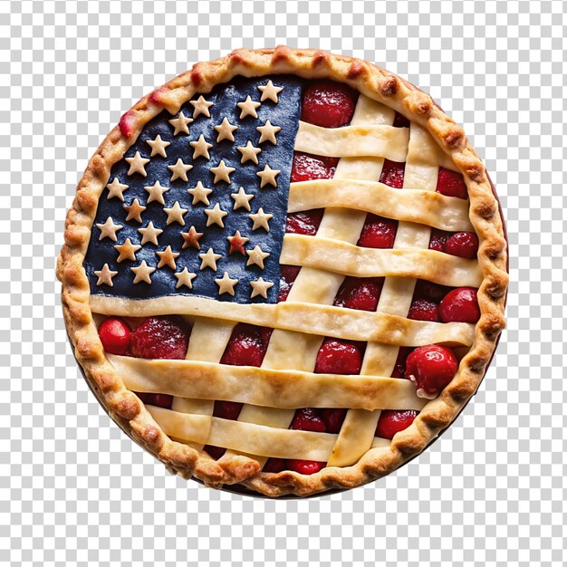 A patriotic or american flag themed apple pie on transparent background