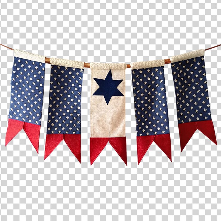 PSD patriotic banner hanging themed american flag on transparent background