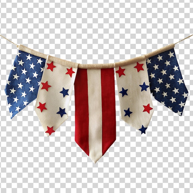 PSD patriotic banner hanging themed american flag on transparent background