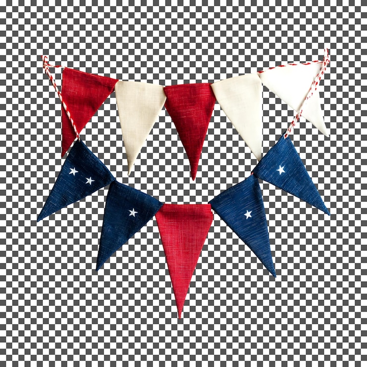 PSD patriotic bunting decoration isolated on transparent background