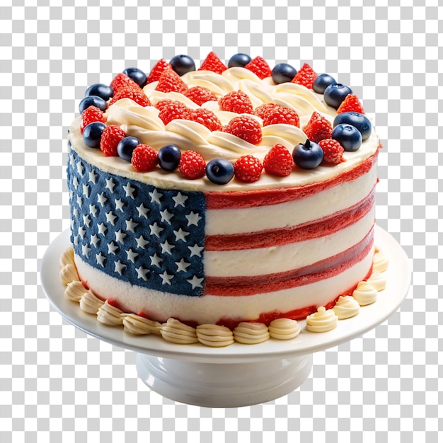PSD patriotic cake featuring american flag design isolated on transparent background