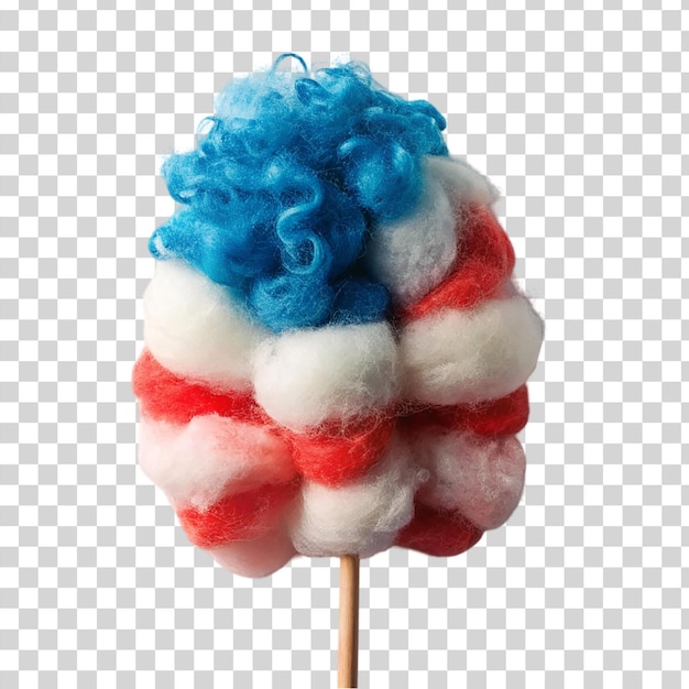 PSD patriotic cotton candy with red blue and white color isolated on transparent background