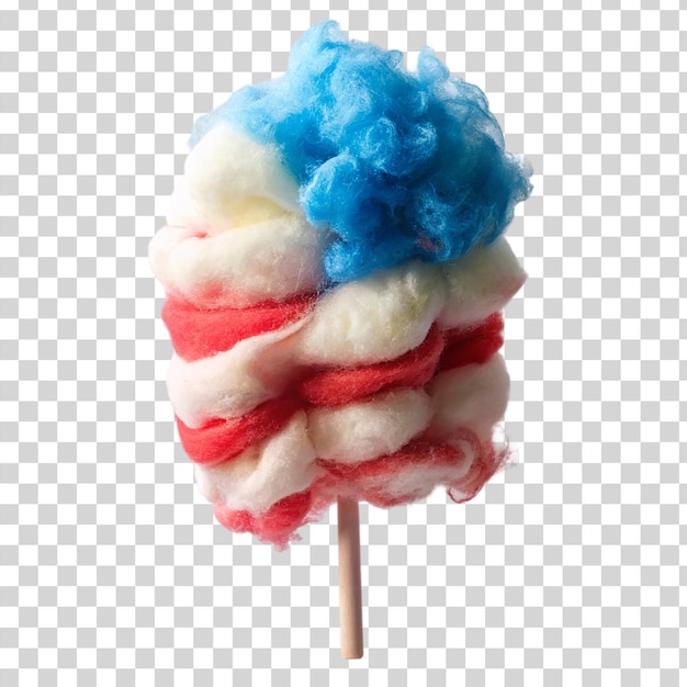 PSD patriotic cotton candy with red blue and white color isolated on transparent background