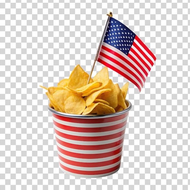 PSD 透明な背景に隔離されたアメリカ国旗のデザインの愛国的なチップスカップ