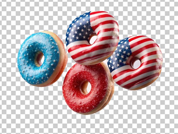 PSD patriotic donut with american flag isolated on transparent background