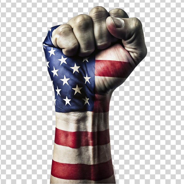 PSD patriotic fist with american flag isolated on transparent background