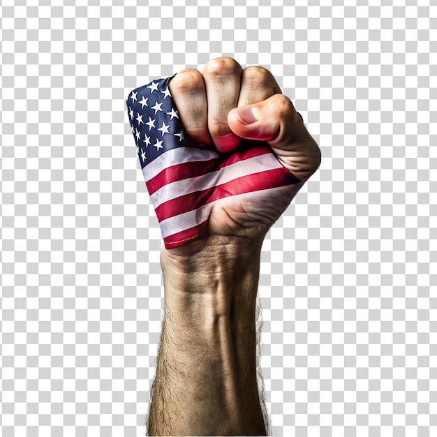 PSD il pugno patriottico con la bandiera americana isolata su uno sfondo trasparente