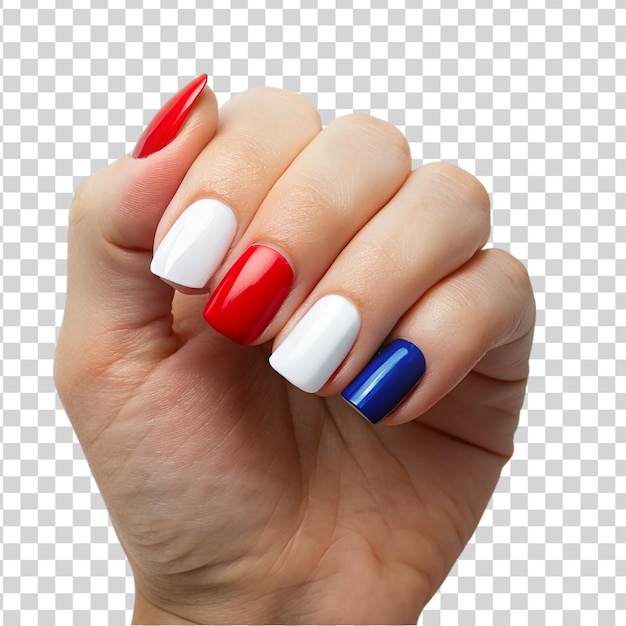 PSD patriotic hand nail polish red blue with american flag isolated on transparent background