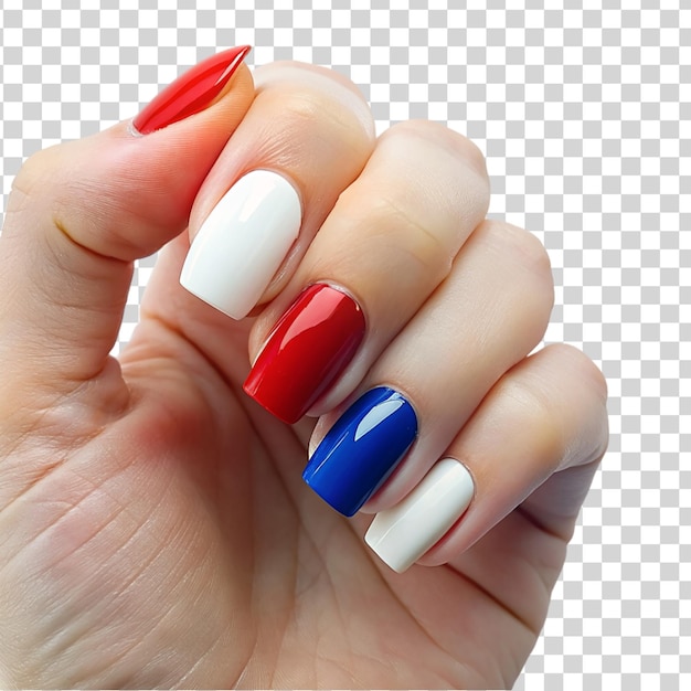 PSD patriotic hand nail polish red blue with american flag isolated on transparent background