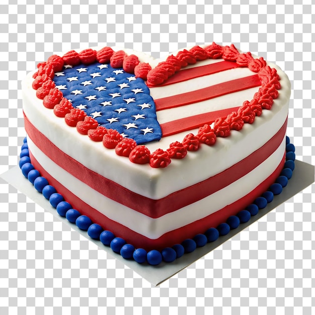 PSD patriotic heart shaped cake with american flag design isolated on transparent background