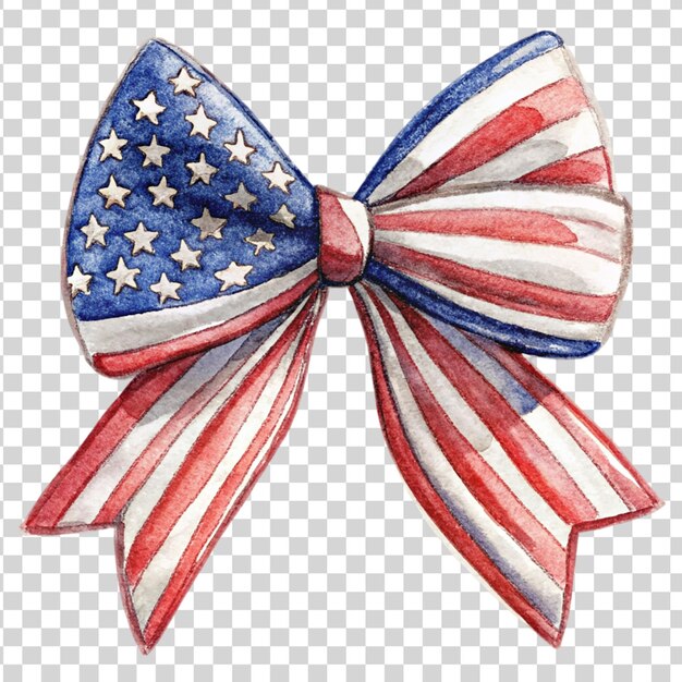 Patriotic ribbon tie bow with american flag isolated on transparent background