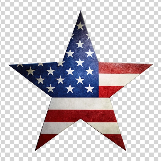 PSD patriotic star with american flag isolated on transparent background