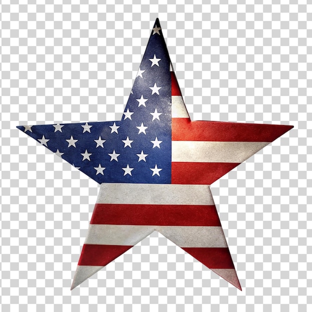 PSD patriotic star with american flag isolated on transparent background