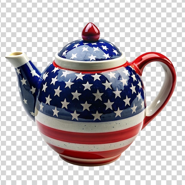 PSD patriotic themed ceramic tea pot isolated on transparent background