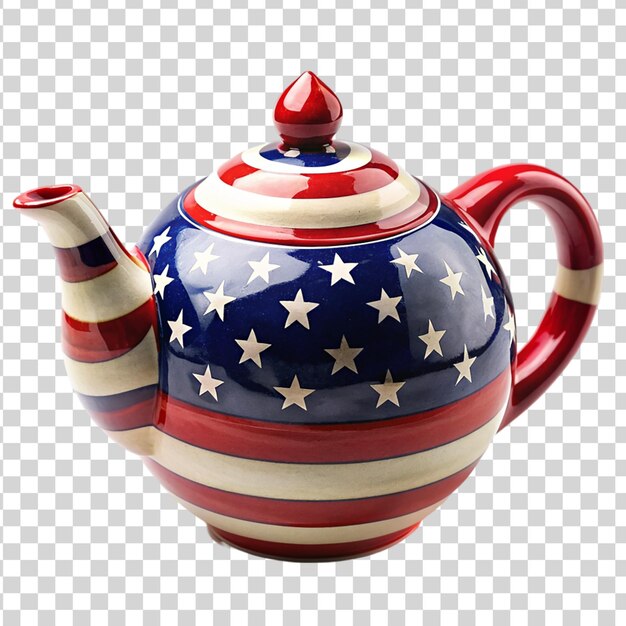 Teiera in ceramica a tema patriottico isolata su uno sfondo trasparente