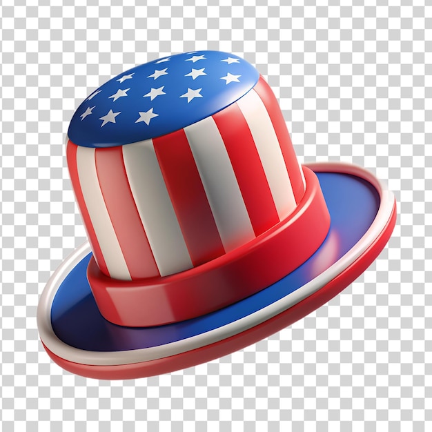 PSD patriotic top hat featuring american flag design on transparent background