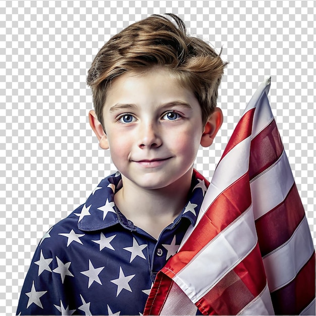 PSD patriotyczny amerykański flaga temat chłopiec amerykański na przezroczystym tle