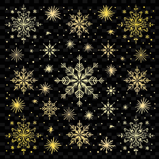 PSD un disegno di fiocchi di neve e stelle con luccioli d'oro e stelle d'oro