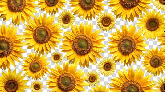 PSD pattern of sunflowers radiating isolated on transparent background