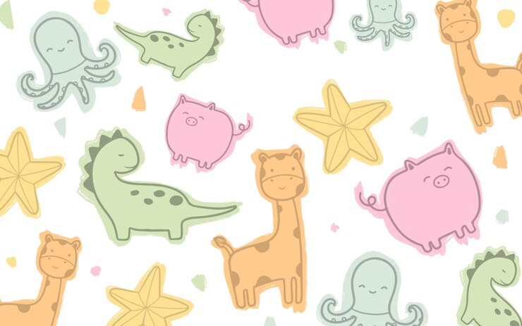 PSD a pattern with cute animals and starfish on a white background