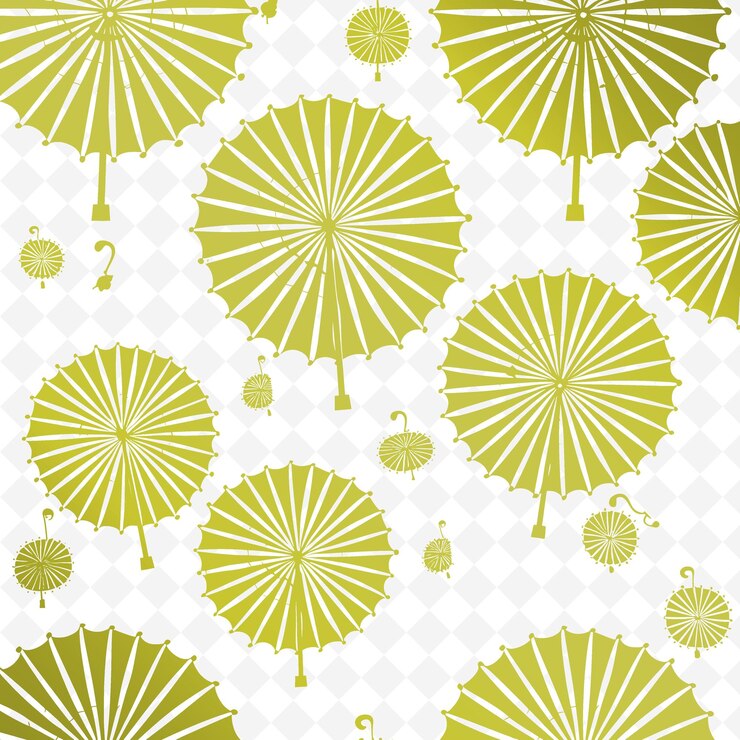 PSD a pattern of yellow and green umbrellas with a white background