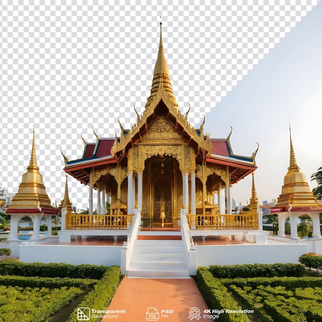 PSD paviljoen in thaise stijl met een gouden klokkentoren tegen een doorzichtige achtergrond geïsoleerd