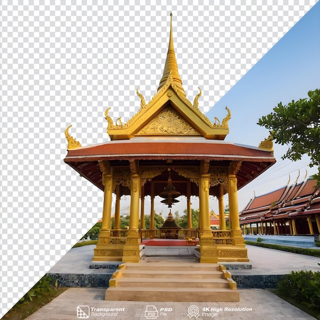 PSD paviljoen in thaise stijl met een gouden klokkentoren tegen een doorzichtige achtergrond geïsoleerd