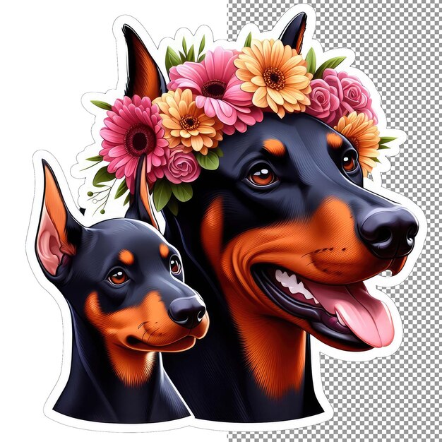 PSD pawfect pair mother and puppy love in flowers sticker