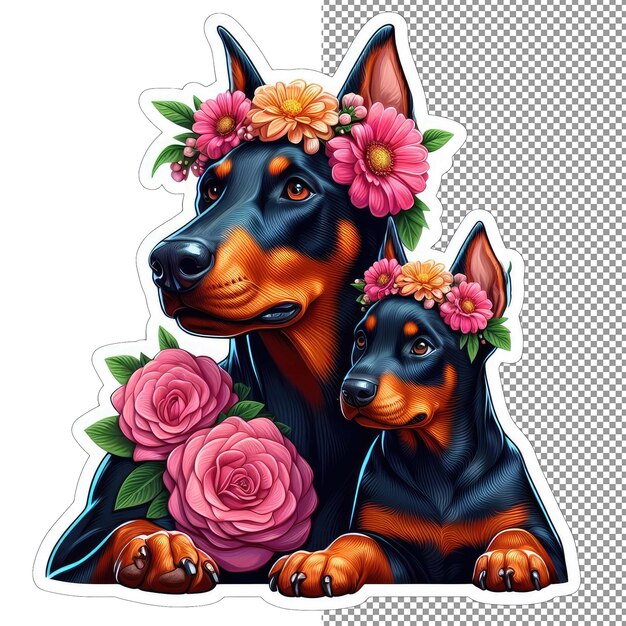 PSD pawfect pair mother and puppy love in flowers sticker