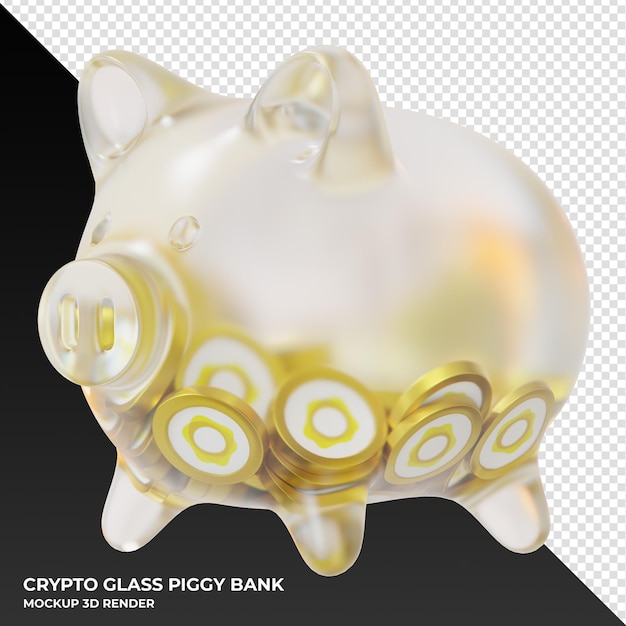 Золотая монета PAXG PAX в копилке из матового стекла 3d-рендеринг