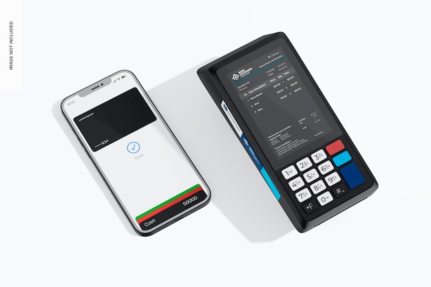 Payment Device with Smartphone Mockup High Angle View