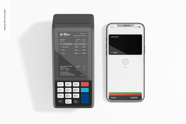 Payment Device with Smartphone Mockup Top View