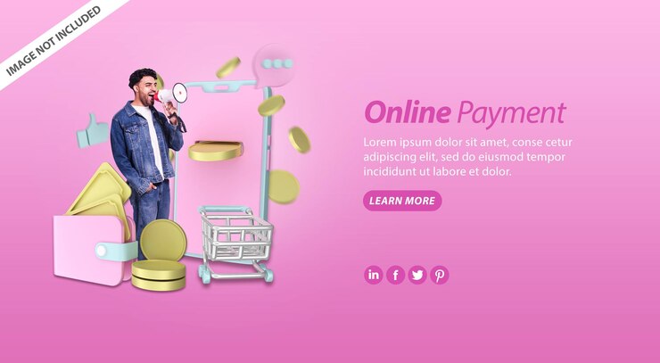 PSD payment online shop banner with 3d illustration