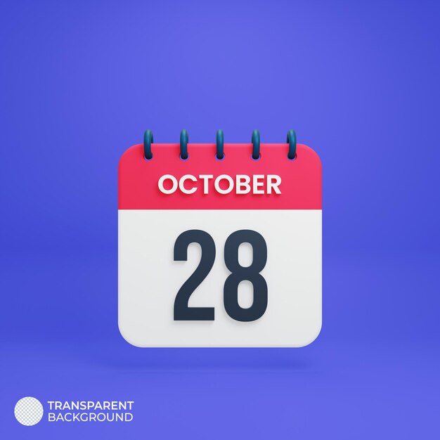 Październikowa Ikona Realistycznego Kalendarza 3d Renderowana 28 Października