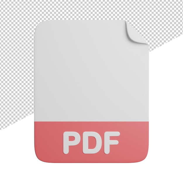 Pdf document file front view 3d rendering icon illustration on transparent background