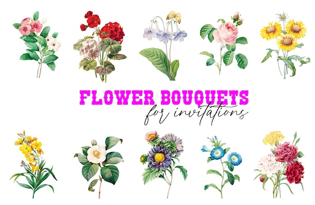 PSD set pds bouquet di fiori per invito