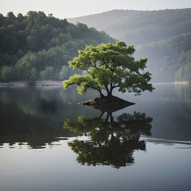 PSD peaceful image of trees along the river