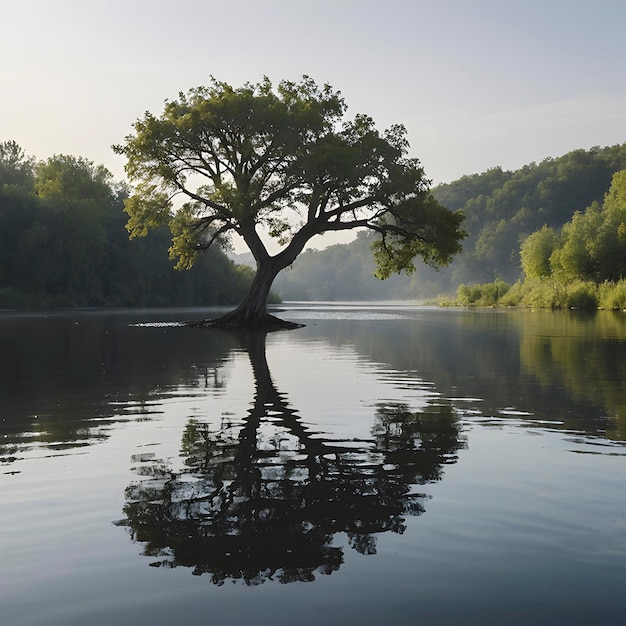 PSD peaceful image of trees along the river