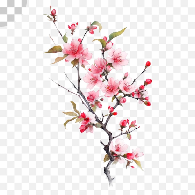 Peach blossom watercolor transparent background