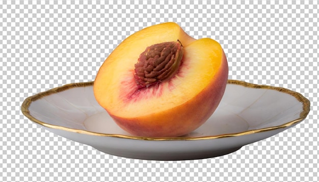 Peach on a plate isolated on a transparent background