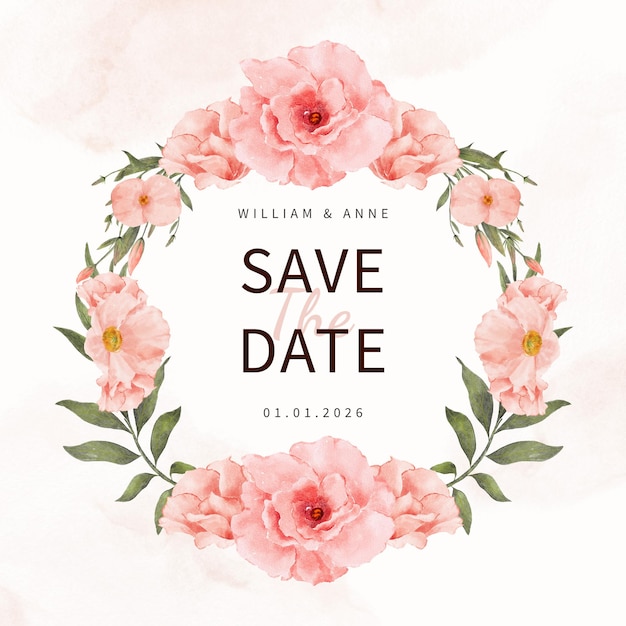 PSD peach save the date fiore dell'acquerello