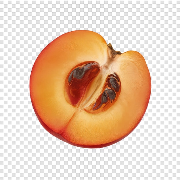 PSD a peach that is cut in half and a half of it has a black outline