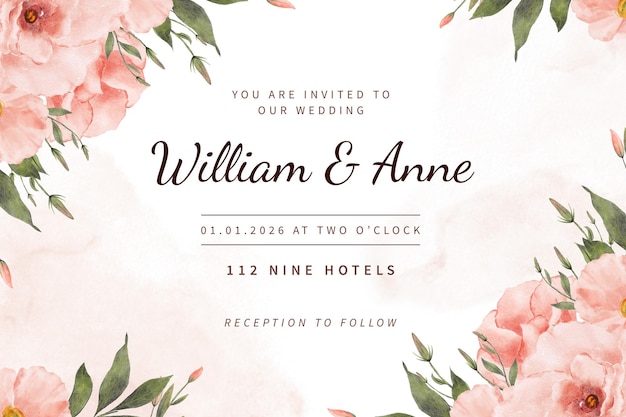 PSD peach watercolor flower wedding invitation