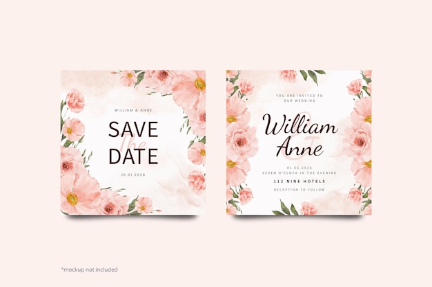 Peach watercolor flower wedding invitation